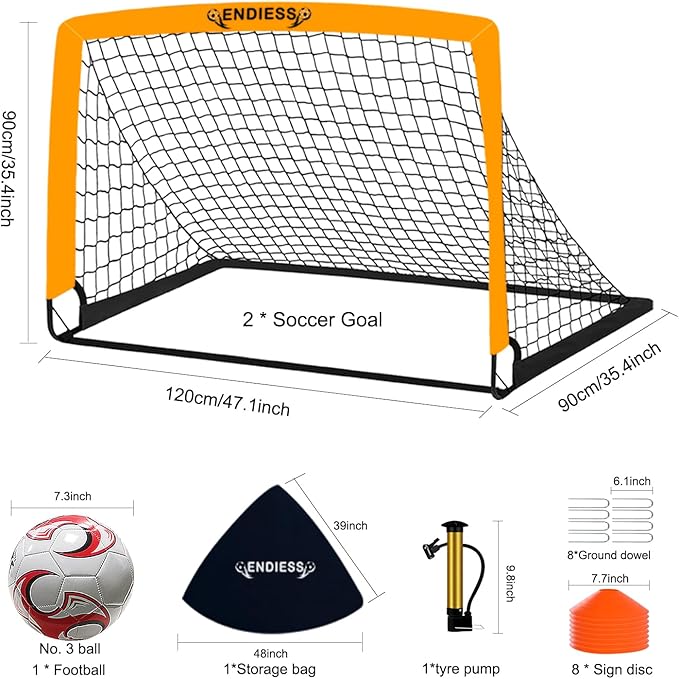 Kids Soccer Goals 2 of 4' x 3' Pop Up Soccer Goal Training Equipment, Portable Toddler Soccer Net with Soccer Ball, Soccer Set for Backyard, Perfect Youth Sports,Games,Play