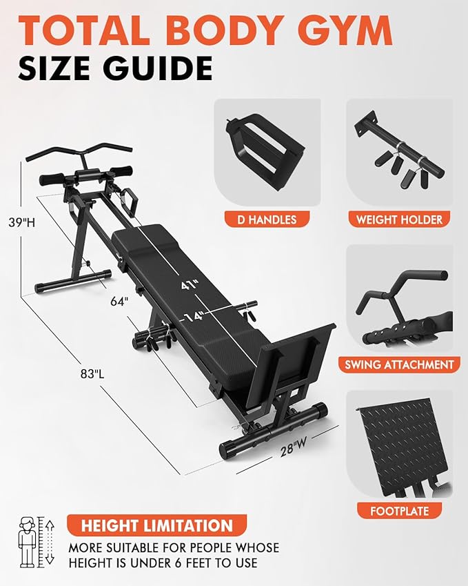 GMWD Total Home Gym with Detachable Footplate,Swing Attachment and Weight Holder,Versatile Total Body Training Machine for Home Gym Workout