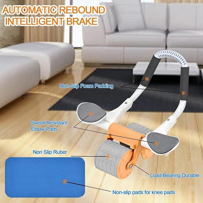 Bersauji 2025 New Ab Roller Wheel with Knee Mat &Timer, Automatic Rebound Abdominal Wheel, Ab Abdominal Exercise Roller with Elbow Support, Abs Workout Equipment Ab Exercise Roller for Women Men.
