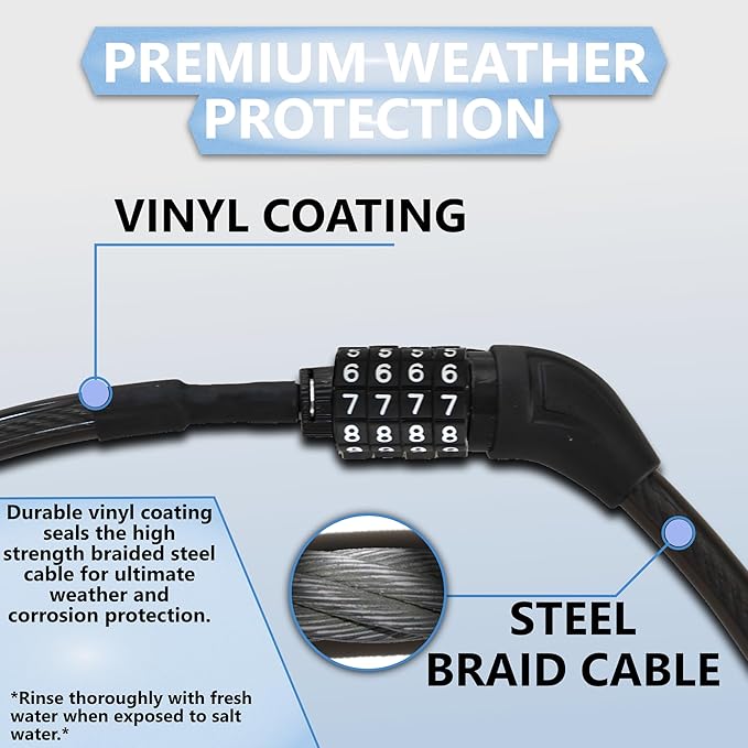 Lumintrail Long Coiled Bike Cable Lock 3/8 Inch 25ft. (4, 6, 10, 15, 20, 25, 30ft), Weatherproof Locks for Kayak, Bike, Scooter, Paddleboard, Resettable Combination Lock Anti Theft Protection