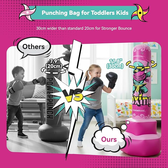 COMMOUDS 67inch Punching Bag for Kids, Inflatable Kids Boxing Set with Gloves, Fast Rebound Punching Bag for Practicing Karate, Taekwondo, MMA, Christmas/Birthday Gift for Boys Girls, Ages 6-14