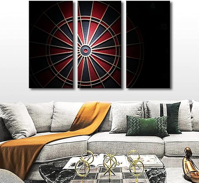 3 Piece Black and White Wall Art Dart Plate in the Dark Poster Artwork Canvas Wall Art Wall Decor Inspirational Wall Art for Bedroom Bar Club Sports Theme Wall Art Framed Ready to Hang(40"Wx60"H)