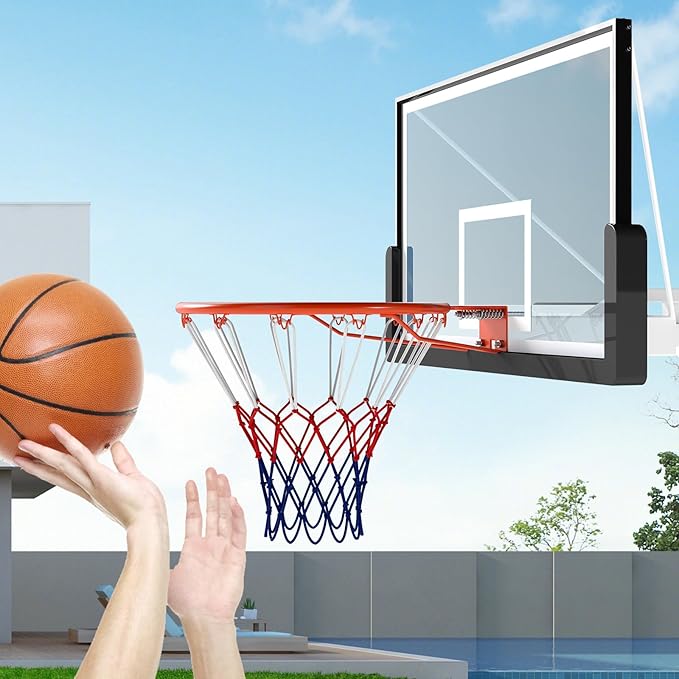 Goplus 18’’/15’’ Replacement Basketball Rim, Wall Door Mounted Basketball Hoop with All Weather Net, Indoor Outdoor Hanging Basketball Rim Goal Outside