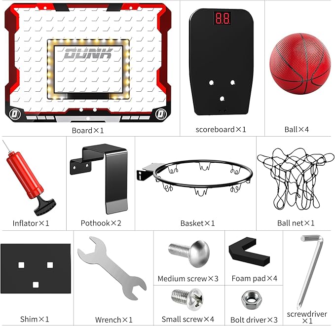 TEMI Indoor Basketball Hoop for Kids, Door Room Basketball Hoop,Mini Basketball Hoop with 4 Balls, Basketball Toys for 3 4 5 6 7 8 9 10 11 12 Year Old Boys