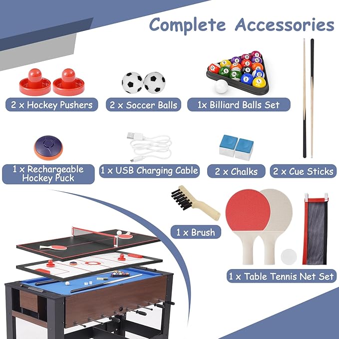 4-in-1 Swivel Multi-Game Table - 54" Combo Game Table Set for Kids, Adults - Indoor and Outdoor Arcade Sports Table - Air Hockey, Billiards, Foosball, Ping Pong for Home, Game Room