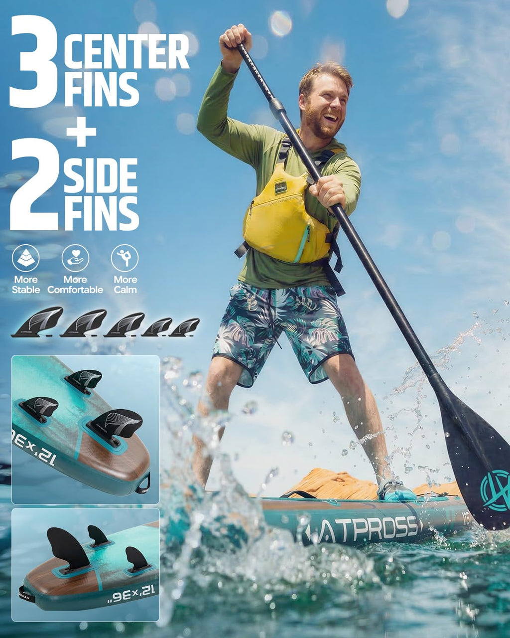 ATPROSS 12'x36 Inflatable Stand Up Paddle Board with Seat, 500lbs Wide SUP