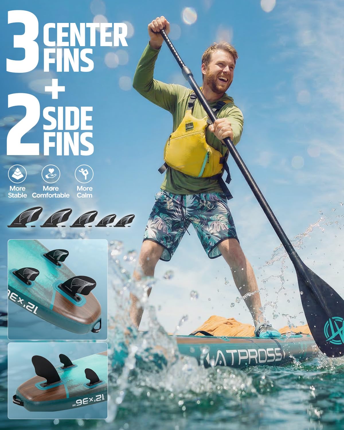 ATPROSS 12'x36 Inflatable Stand Up Paddle Board with Seat, 500lbs Wide SUP