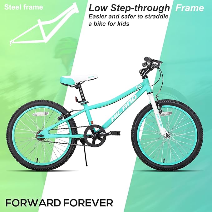 HILAND 20 Inch Kids' Bicycles Mountain Bike for Boys, Girls 5+ Years Old, Single Speed Kids Bicycles with Dual Handbrakes, Child Bike