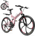 26 inch Folding Mountain Bike, Carbon Steel Frame and 21 Speed, Double Disc Brake and Dual Suspension Folding Bike for Adults/Men/Women, Easy Assembly Bicycle(Black/Green/Orange)