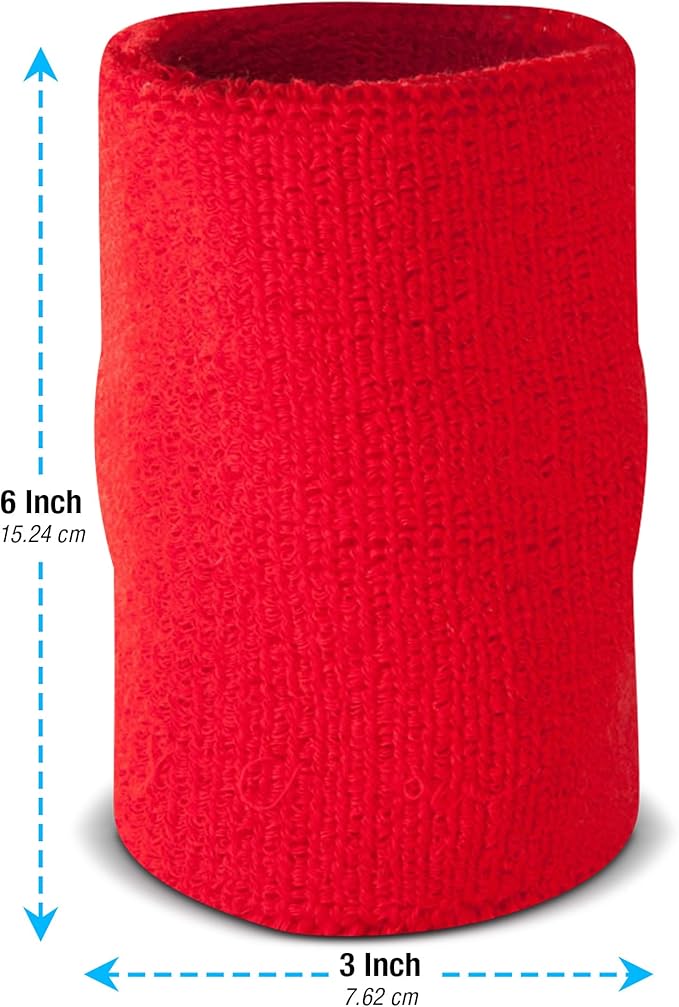 Suddora 6" Doublewide Wrist Bands/Armbands (Pair) - Thick Sweatbands for Basketball, Tennis, Baseball, Gym