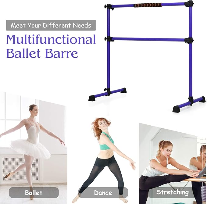GOFLAME Ballet Barre Portable Double, 4FT Freestanding Ballet Barre Adjustable, Heavy Duty Dancing Stretching Ballet Bar for Home, Dance Barre, Fitness Ballet Bar