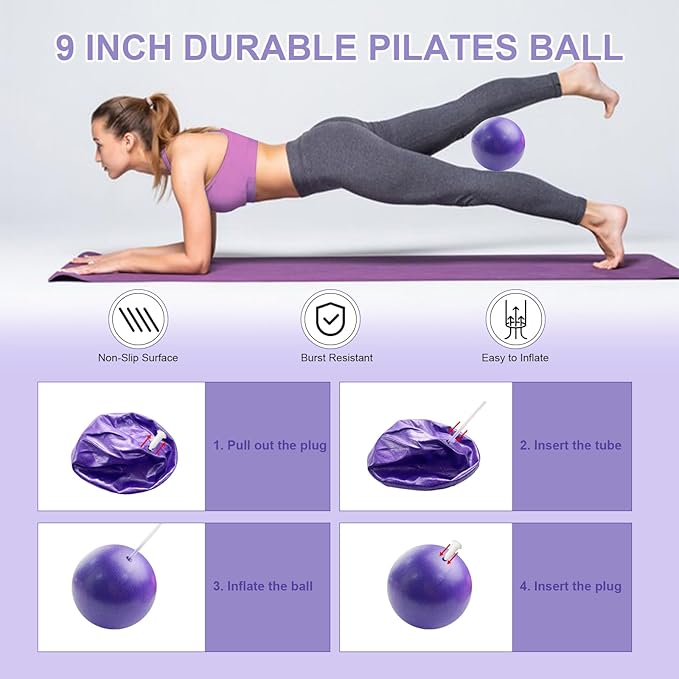 Pilates Ring Set 11 PCS, Magic Circle Yoga Ring, Pilates Ball, Adjustable Ankle Wrist Weights, Resistance Bands, Tape Measure, Pilates Kit Equipment Accessories for Women Home Workouts Yoga