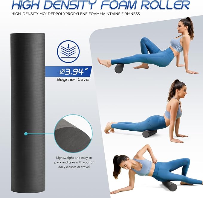 Foam Roller High Density Foam Roller Set for Deep Tissue Muscle Massage, 18" Trigger Point Fitness Exercise Massage Roller, Self-Myofascial Release for Whole Body (Black)