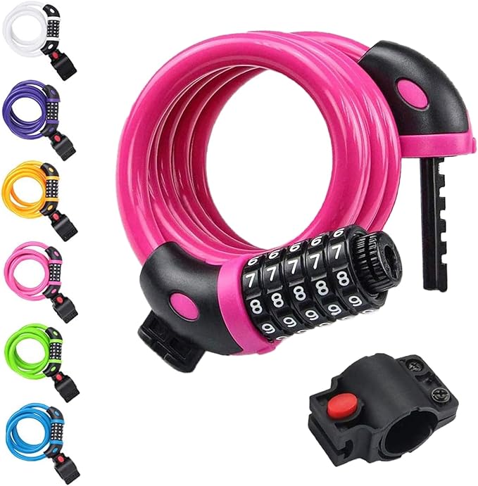 NDakter Bike Lock, 4/5.6 Feet Bicycle Cable, High Security 5 Digit Resettable Combination Coiling Bicycle Lock, Heavy Duty Anti Theft Cable with Mounting Bracket, 1/2 Inch Diameter (12mm)