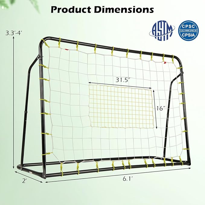 Goplus 6FT x4FT Soccer Net, 2 in 1 Soccer Rebounder Soccer Goal w/Shooting Auxiliary Area, 5 Adjustable Angles, Kids Youth Teens Soccer Practice Training Equipment for Backyard