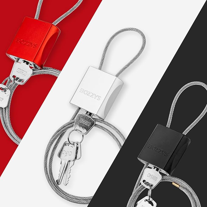 Adjustable Cable Locks with 3 Keys | L 3.28ft x D 1/6in Aluminum Steel Cable Padlock for Bikes, Gate, Lockers & Outdoor Gear | Keyed Different & Black