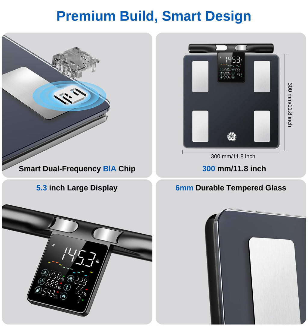 GE Smart Scale for Body Fat with BMI Muscle Mass, 5.3-inch Handle Display