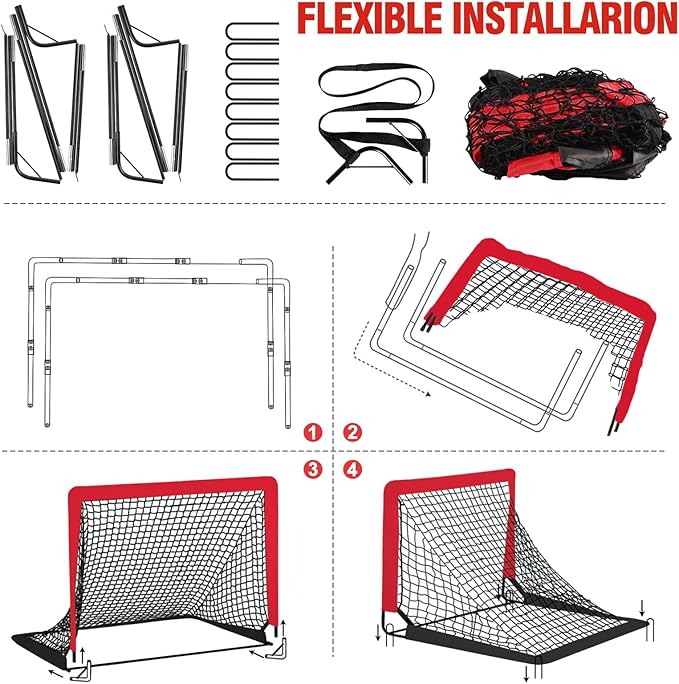 Kids Soccer Goal for Backyard Set - 2 Set of 6X4 FT Toddler Soccer Nets with 20ft Agility Ladder, Soccer Ball, Pop Up Portable Soccer Set for Kids and Youth Game and Training Goals Ages 3-16 Gift