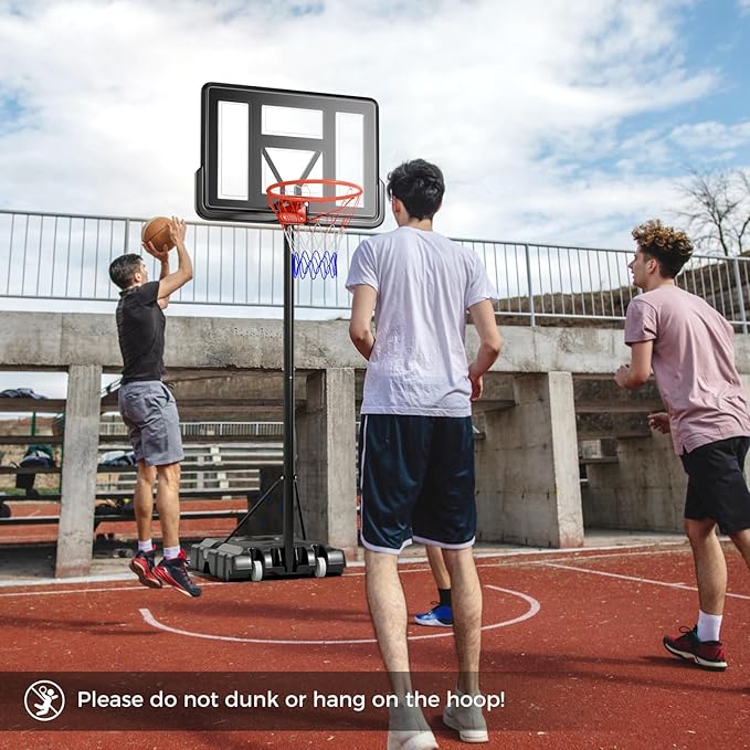 Goplus Portable Basketball Hoop, 10FT Height Adjustable Basketball Goal w/44‘’ Shatterproof Backboard, Outdoor Basketball Stand for Adults Backyard Driveway