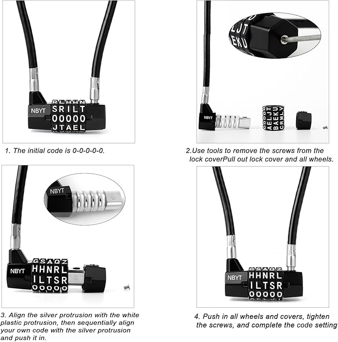 5-Word Resettable Combination Lock, Letter Lock- Home Security Padlock with 8mm Anti-Theft Cable for Garden Gates, Glass Doors, Pool, Refrigerator,Bikes, Gates, Storage (22''(Locking Span 11''))
