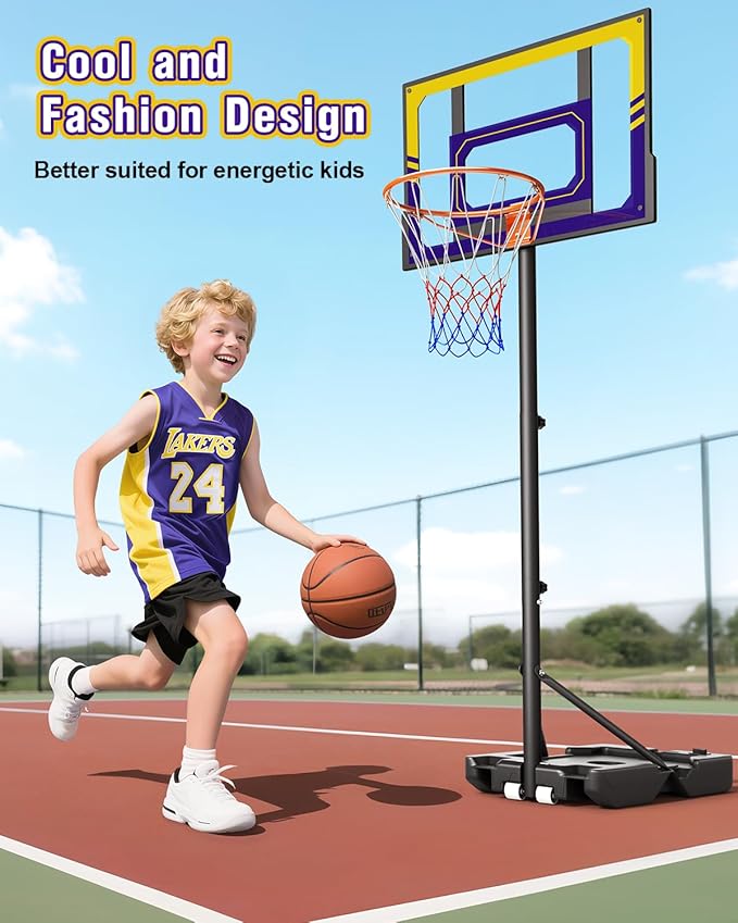 TONBUX Kids Basketball Hoop Outdoor, 3.5-7ft Stepless Adjustable Height, Portable Basketball Hoop for Kids in Backyard, Driveway and Indoor, Shatterproof PC Backboard