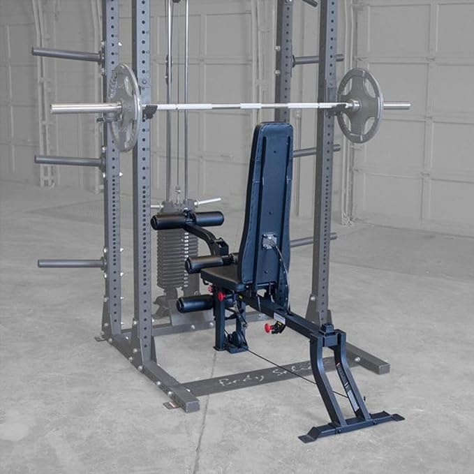 Body-Solid (GLEG) Adjustable Weight Bench with Cabled Leg Developer for Power Rack Weight Attachment, Foldable Workout Bench for Dumbbell Workouts, Incline Decline Bench