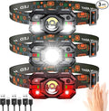Rechargeable Headlamp Flashlight 3-Pack, 2000 Lumen Super Bright LED Headlight with Red Light, Motion Sensor for Adults Kid, Waterproof Lightweight Head Lamp for Outdoor Camping Running Hiking Fishing