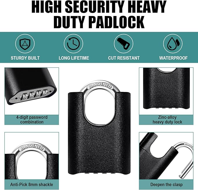 Heavy Duty Combination Lock, Waterproof and Rustproof Padlock with Code for Storage, Warehouses, Garage, Outdoors,Fence,Gate,Anti-Theft Protection (1 Lock)