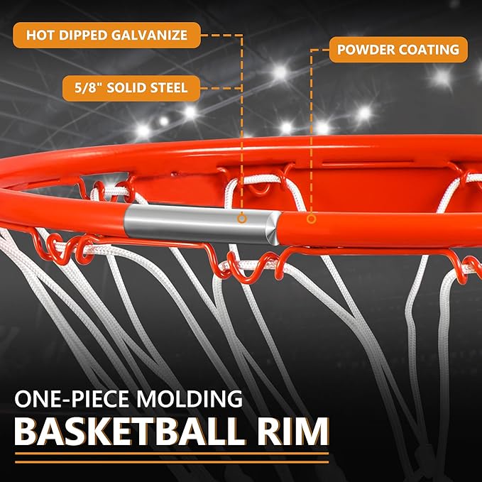 Basketball Rim Replacement, Heavy Duty Breakaway Rim and Net, Universal 18" Professional Double-Spring Solid Steel Backboard Rims Fits In-Ground and Wall-Mounted Basketball Hoops Indoor Outdoor