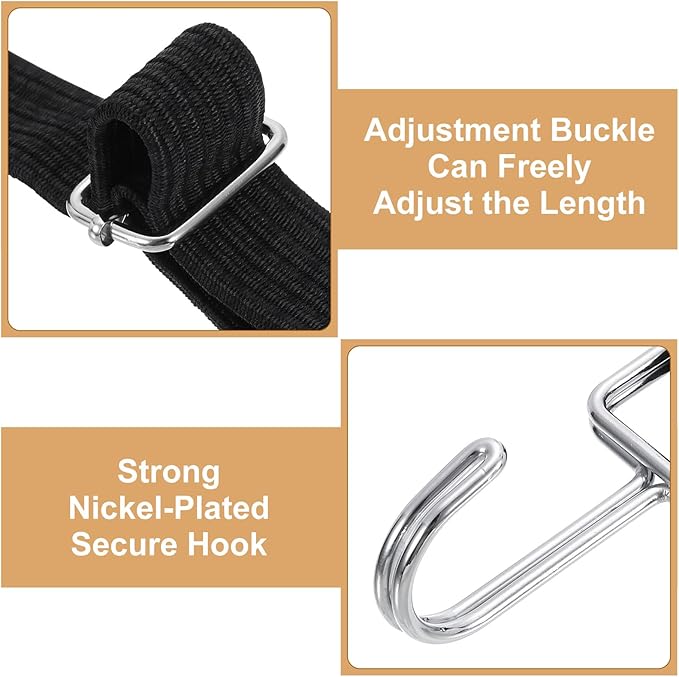 uxcell 2Pcs Adjustable Bungee Cords with Hooks, 79 Inch Flat Heavy Duty Elasticity Straps Rubber Bungee Cords with Buckle for Outdoor, Camping, Tarp, Bike Rack, Luggage, Black