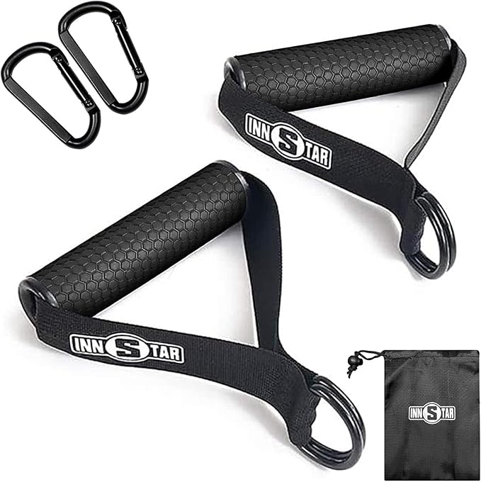 INNSTAR Cable Handles Gym Equipment, Resistance Band Handles with Solid ABS Core Grips, D Handle Cable Attachment, Heavy Duty Exercise Handles, Cable Machine Handles