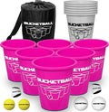 BucketBall | Team Color Edition | Combo Pack (Pink/Silver): Original Yard Pong Game: Best Camping, Beach, Lawn, Outdoor, Family, Adult, Tailgate, Jumbo, Giant Game