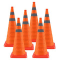 28 Inch 6 Pack Collapsible Traffic Safety Cones, Orange Cones with Reflective Collar, Portable Multipurpose Traffic Cones for Parking Construction Driving Training Sports Practice