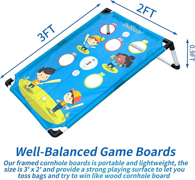 Portable Cornhole Set PVC Framed Corn Holes Outdoor Game Set with 2 Cornhole Boards, 8 Cornhole Bean Bags and Carrying Case, Camping Games Indoor Outdoor for Kids and Adults, Travel Camping Accessory