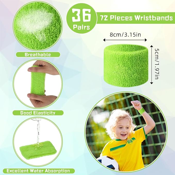 Lounsweer 72 Pcs Bulk Sports Wristbands - Sweatbands for Kids, Gifts, Party Favors, Athletics, and Fans