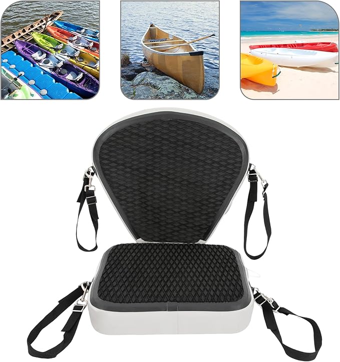 Kayak Seat, Universal Inflatable Seat with Backrest, Padded Thicken Cushion, Adjustable Strap, Comfortable Breathable EVA Material (Black)