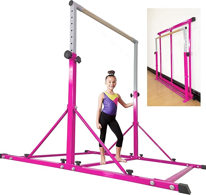 MARFULA Gymnastic Bar for Kid and Teenage Ages 3-25, 5 FT / 8 FT Base Length, 4 FT Width 5 FT Height, Gymnastic Kip Bar Horizontal Bar for Gymnast, Gymnastic Training Equipment for Home and Club Use
