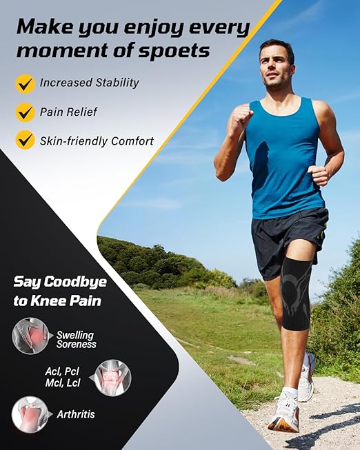 Knee Compression Sleeve, Knee Brace for Men & Women, Knee Support for Running, Basketball, Workout, Gym, Hiking, Sports, Black, Large