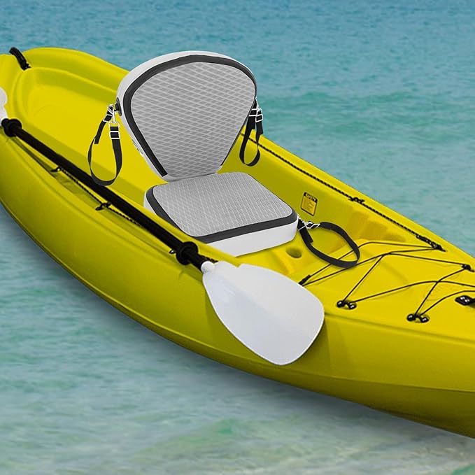 Universal Kayak Seat with Back Support - EVA Padded Thicken Seat Cushion for Kayaking, Canoeing, Rafting, Fishing & Paddle Boards - Adjustable Straps for Comfort and Durability (Grey)