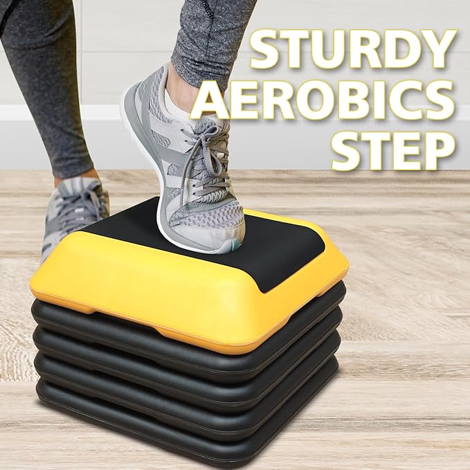 Exercise Aerobic Step Platform,Adjustable Height Fitness Stepper Stackable Risers, Aerobics Stepper Workout Stepper for Gym Home Cardio Strength & Training
