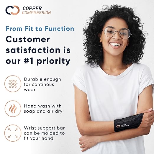 Copper Compression Advanced Wrist Brace - Copper Infused Adjustable Orthopedic Support Splint for Pain, Carpal Tunnel, Arthritis, Tennis Elbow, Tendinitis, RSI, Ganglion Cyst for Men Women Right S/M