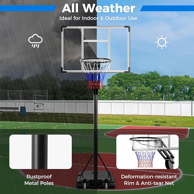 Goplus Basketball Hoop Outdoor, 4.9-10FT Height Adjustable Portable Basketball Stand System w/Shatterproof Backboard, 2 Wheels, Fillable Base, Free Weight Bag, Basketball Goal for Teens Youth Adults