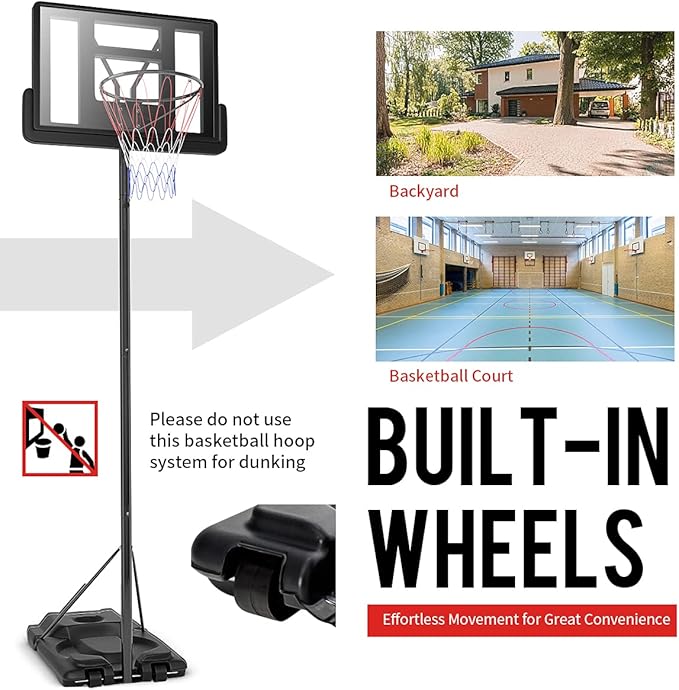 Giantex Portable Basketball System, Height Adjustable 8.5-10 Ft Outdoor Indoor Basketball Stand for Kids Youth, 39 Inch Backboard