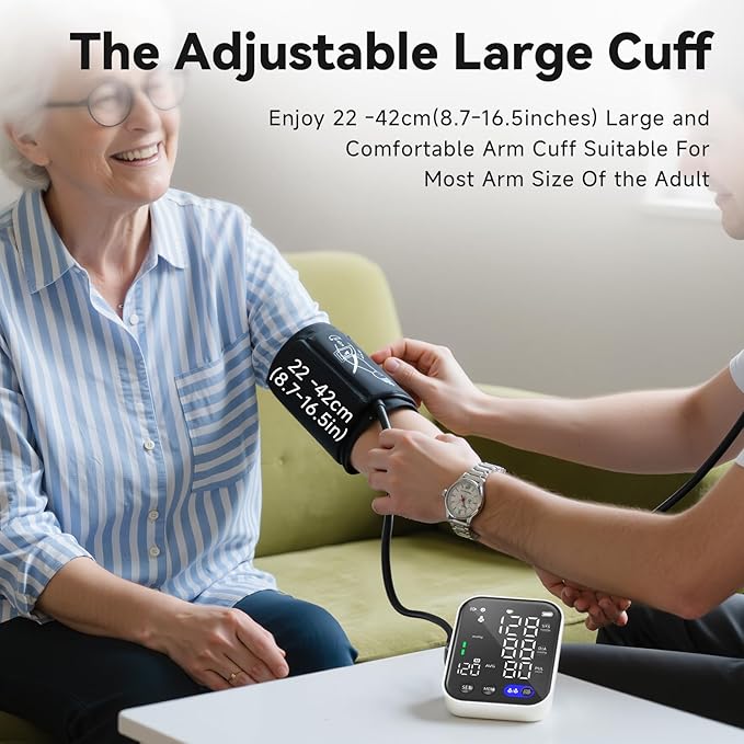Blood Pressure Monitor, Upper Arm Blood Pressure Monitors for Home Use, Adjustable 8.7"-16.5" Blood Pressure Cuff, 2-User 2X120 Memory, One Touch Operation, Accurate BP Machine