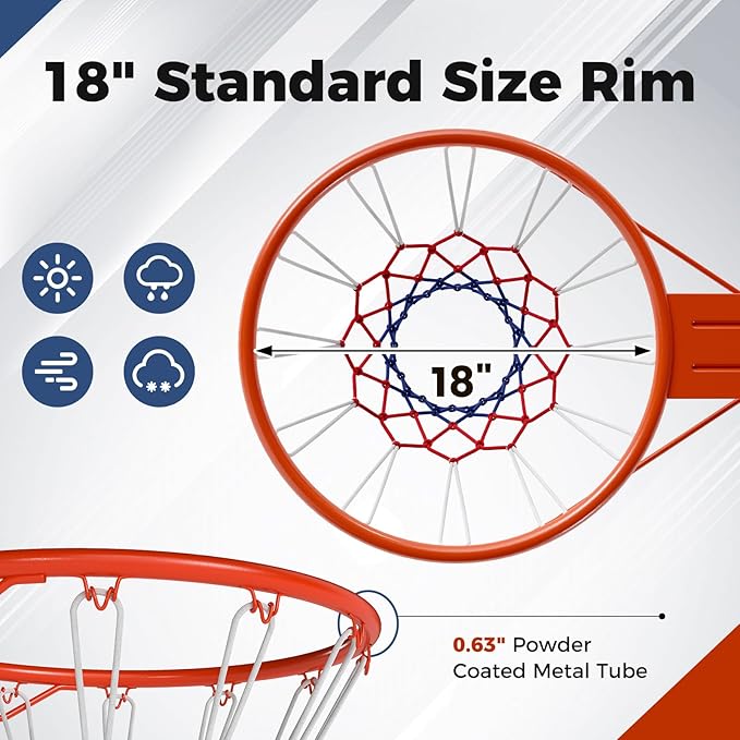 Goplus 18’’/15’’ Replacement Basketball Rim, Wall Door Mounted Basketball Hoop with All Weather Net, Indoor Outdoor Hanging Basketball Rim Goal Outside