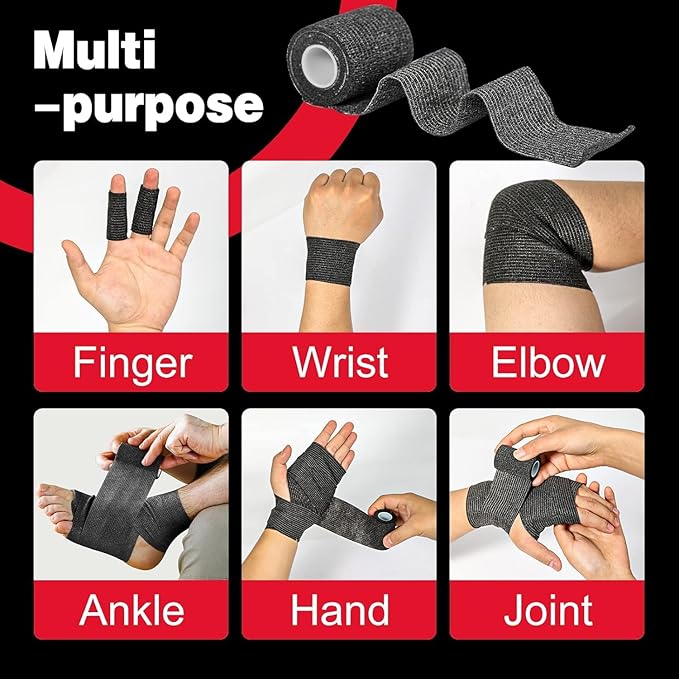 AZEN 120 Pack Self Adhesive Bandage Wrap Black, 2" X 5 Yards Black Athletic Tape, Vet Wrap, Ankle Tape, Cohesive Bandage Wrap