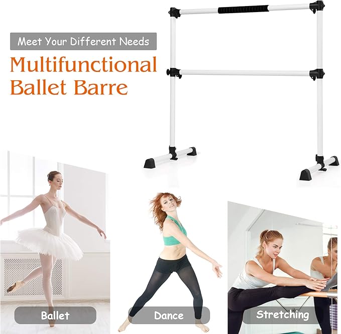 GOFLAME Ballet Barre Portable Double, 4FT Freestanding Ballet Barre Adjustable, Heavy Duty Dancing Stretching Ballet Bar for Home, Dance Barre, Fitness Ballet Bar