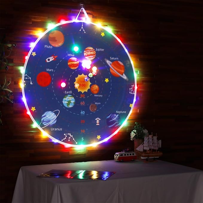 36 Inch Large LED Dart Board Double Sided Dartboard with 20 LED Sticky Balls Planet Giant Dartboard Shooting Toys Indoor Outdoor Sport Toys Dartboards Party Game Toy Birthday Gifts