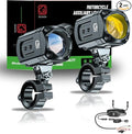 Kewig Motorcycle Auxiliary LED Light Kit Driving Spotlights White/Amber Fog Light with Mount Brackets Wire Harness Waterproof 60W Offroad Work Lights Compatible with Motorcycle J-eep Car Truck