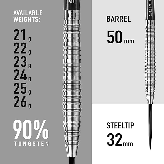 Harrows NX90 Darts, 90% Tungsten Steel Tip Darts Set, Includes High-Grade Shafts, Aerodynamic Dart Flights, Available in Sizes 21g, 22g, 23g, 24g, 25g & 26g